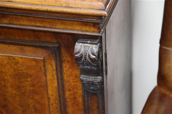 A good Victorian pollard oak breakfront library bookcase, W.8ft D.1ft 10in. H. including detached pediment scrolls 9ft 2in.